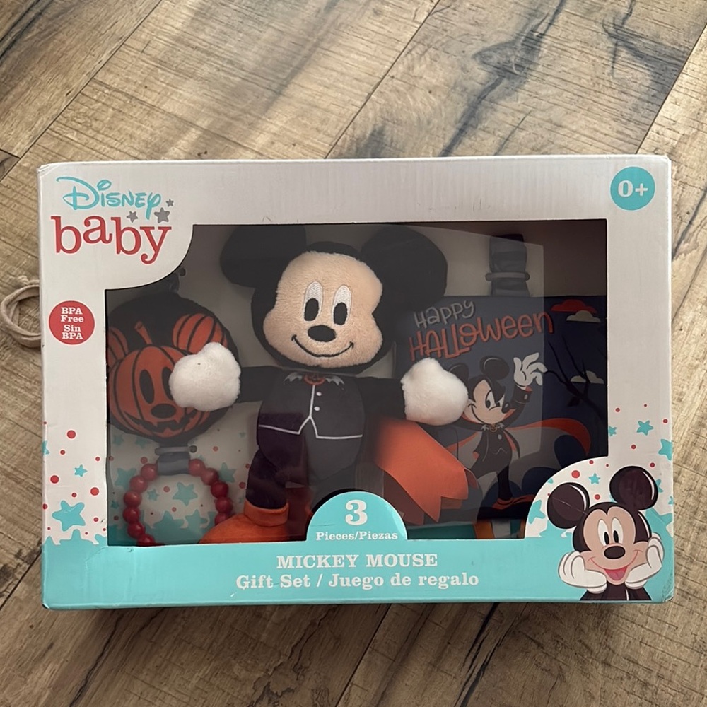 Disney Baby 3 piece Mickey Mouse Happy Halloween NIB NEW Gift Set - Plush Rattle